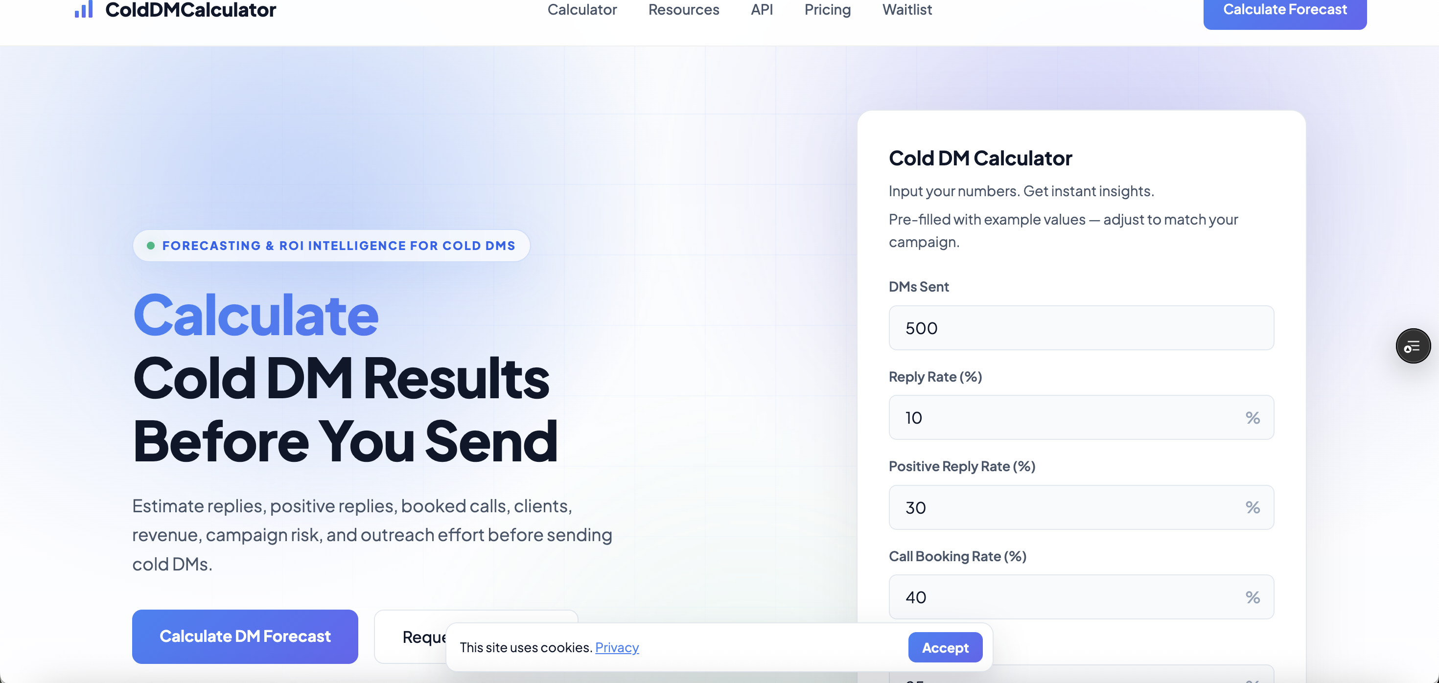 Cold DM Calculator